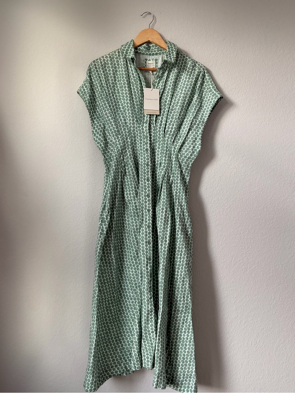 Garnet Hill Hable Linen Midi Dress Women’s Size 2 NWT Ivy Beads Sage Green - Picture 2 of 10